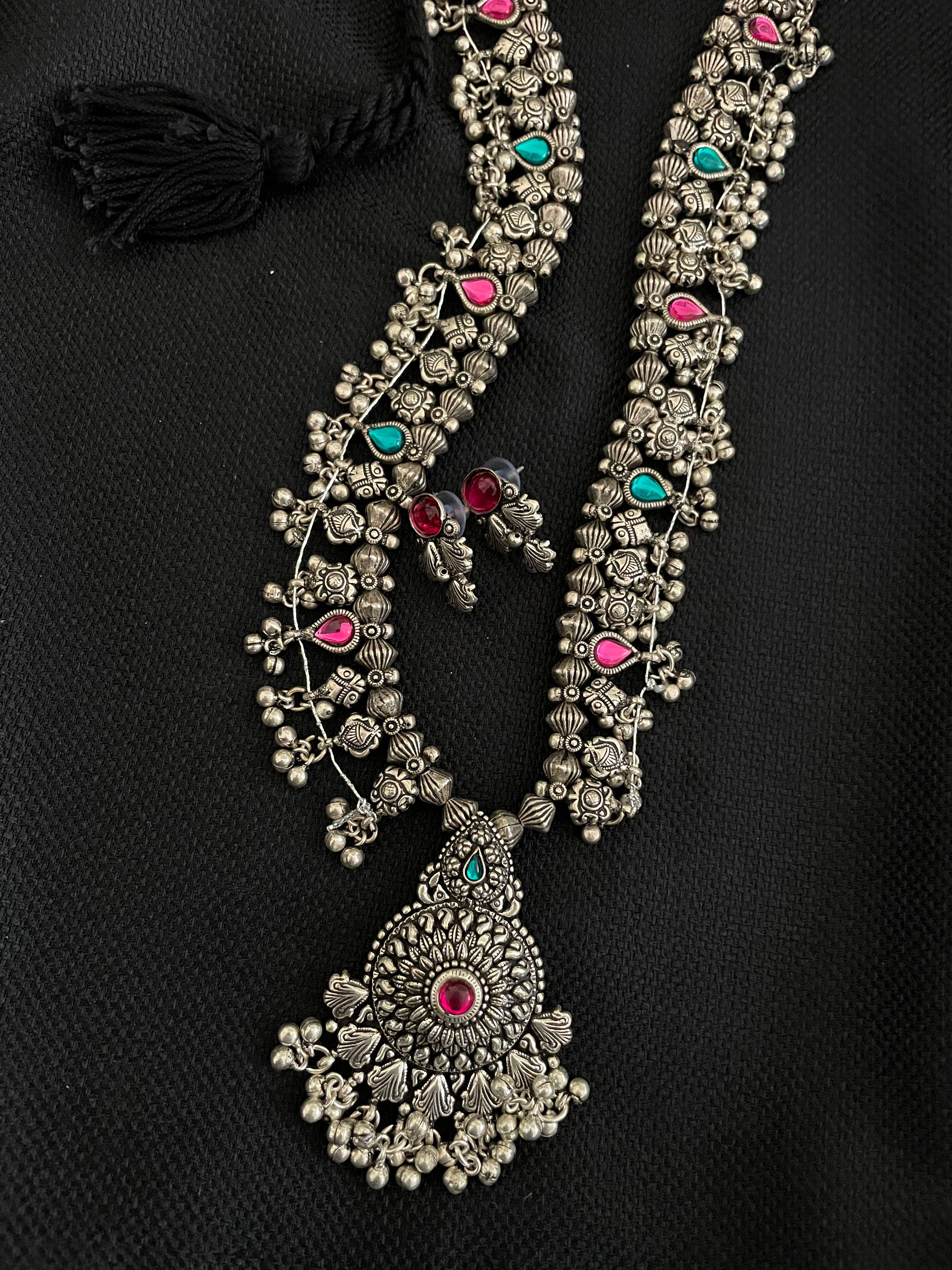 Long Saaz Necklace Antique Silver