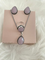 Load image into Gallery viewer, Stone Teardrop Necklace Set - Rose quartz
