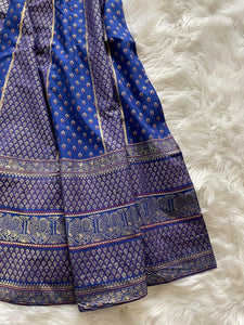 Silk Gold Print Skirt - Cobalt Blue