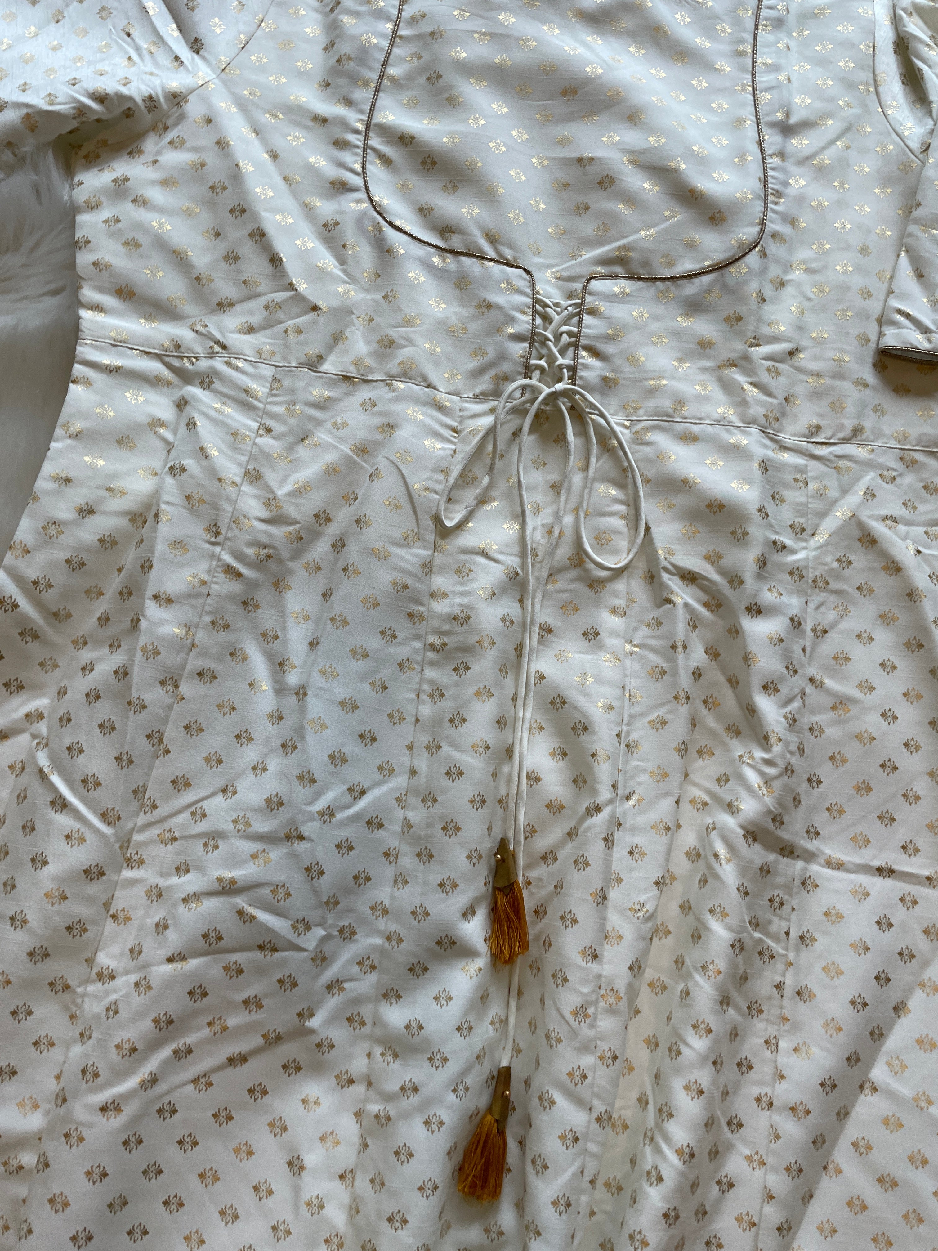 Printed Dress - White with Gold print