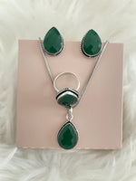 Load image into Gallery viewer, Stone Teardrop Necklace Set - Emerald Green
