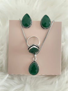 Stone Teardrop Necklace Set - Emerald Green