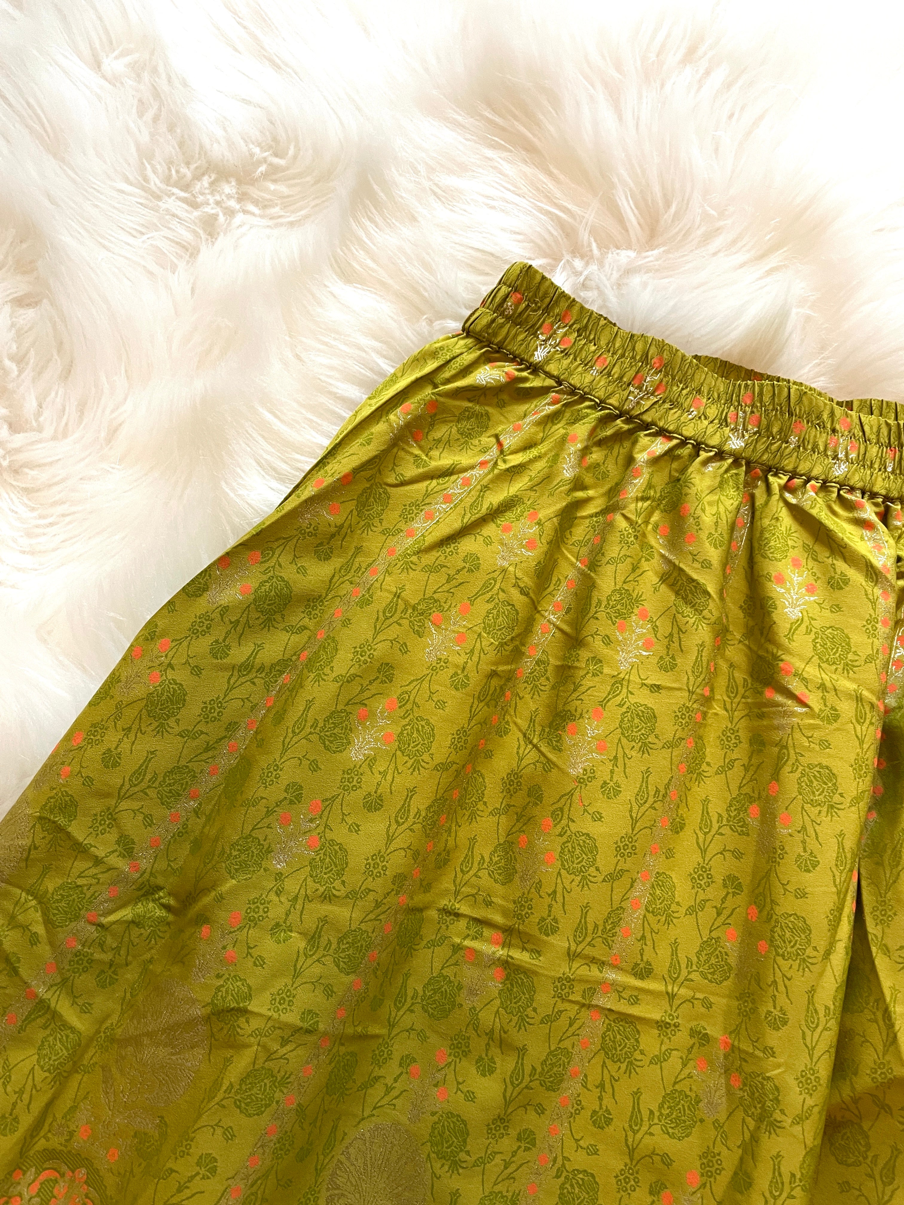 Silk Print Skirt - Chartreuse Green