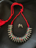 Load image into Gallery viewer, Antique Silver Cord Necklace Set - Red Multicolor
