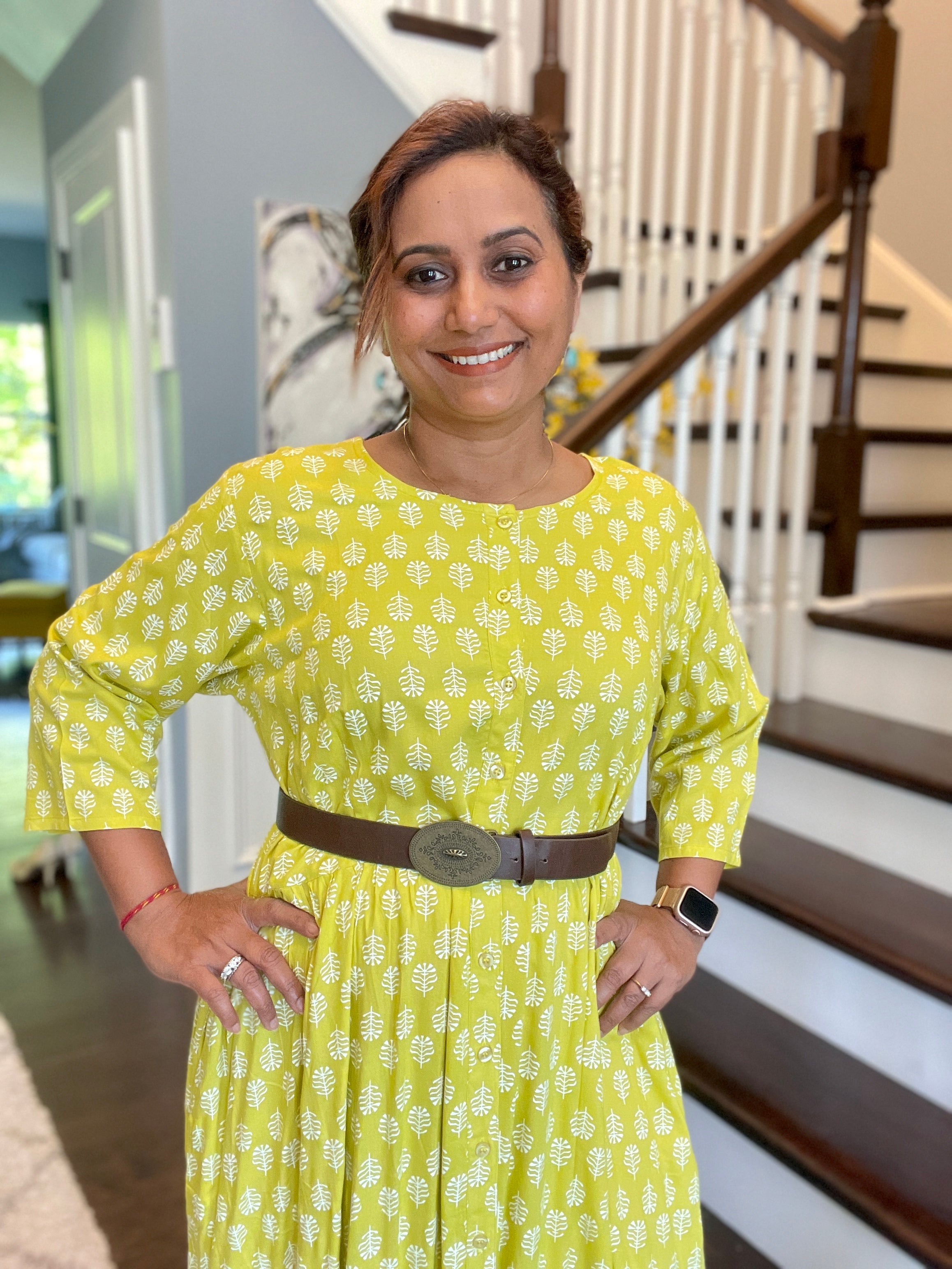 Cotton Dress - Lime Yellow