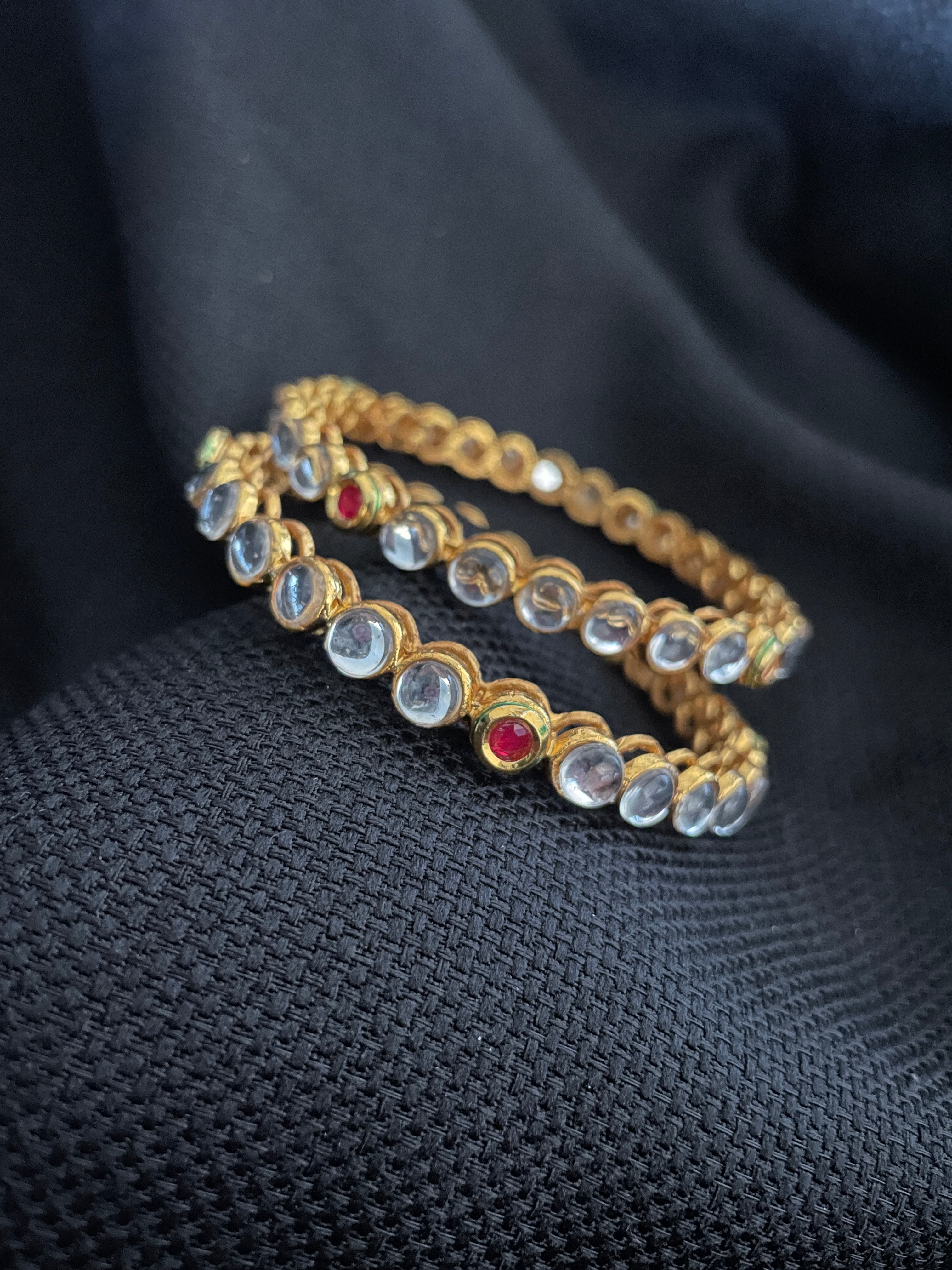 Gold Polish Kundan Bangles Set