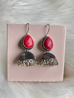 Load image into Gallery viewer, Stone Jhumka Earrings - Red
