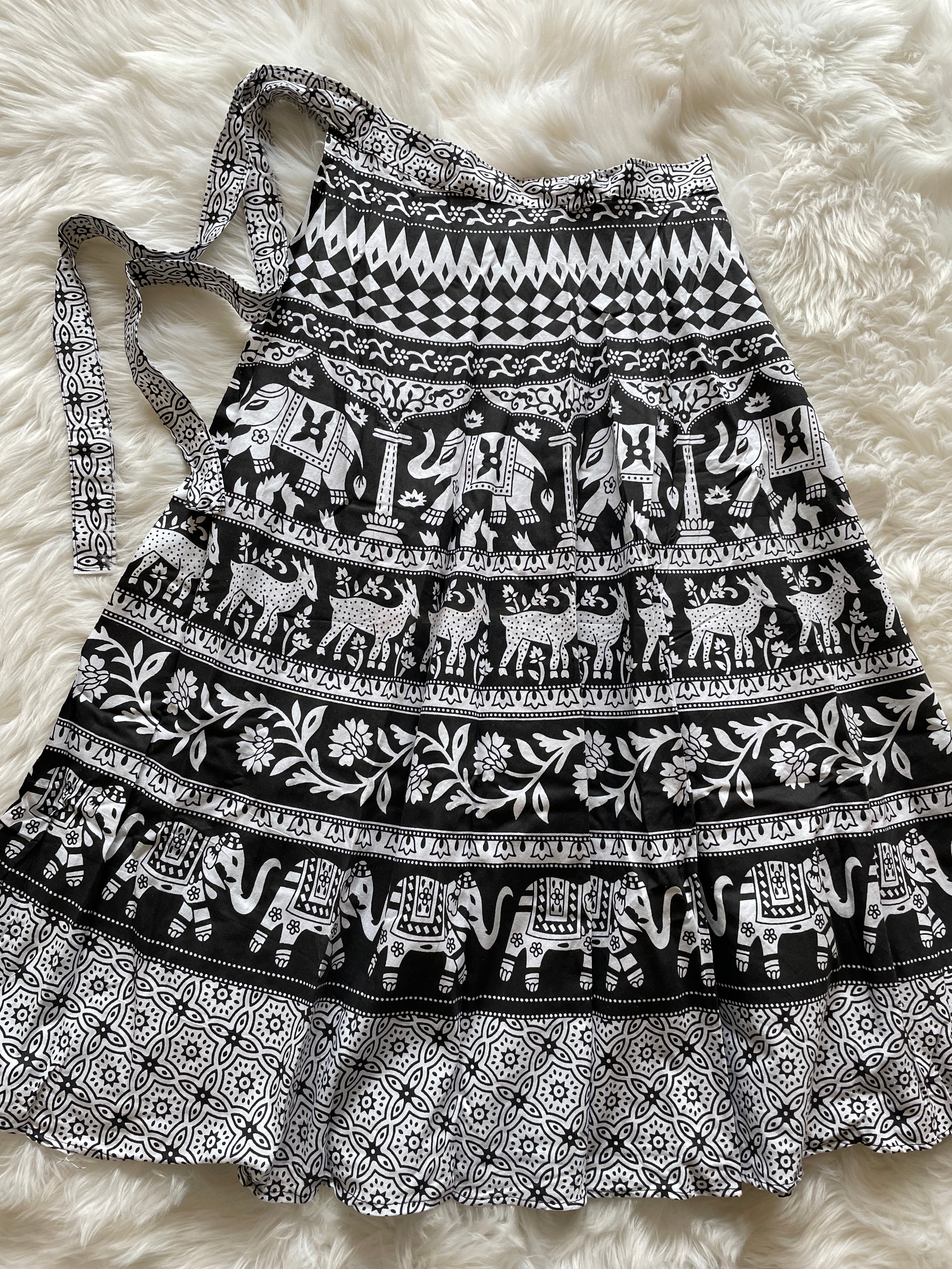 Wraparound Block Print Skirt - B&W