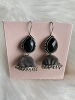 Load image into Gallery viewer, Stone Jhumka Earrings - Black - Red
