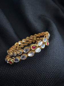 Gold Polish Kundan Bangles Set