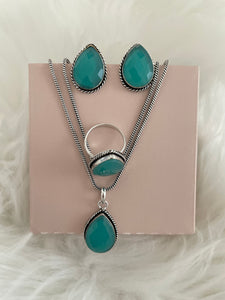 Stone Teardrop Necklace Set - Turquoise