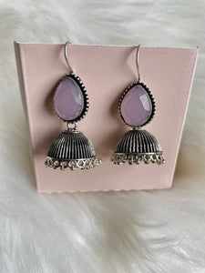 Stone Jhumka Earrings - Pink