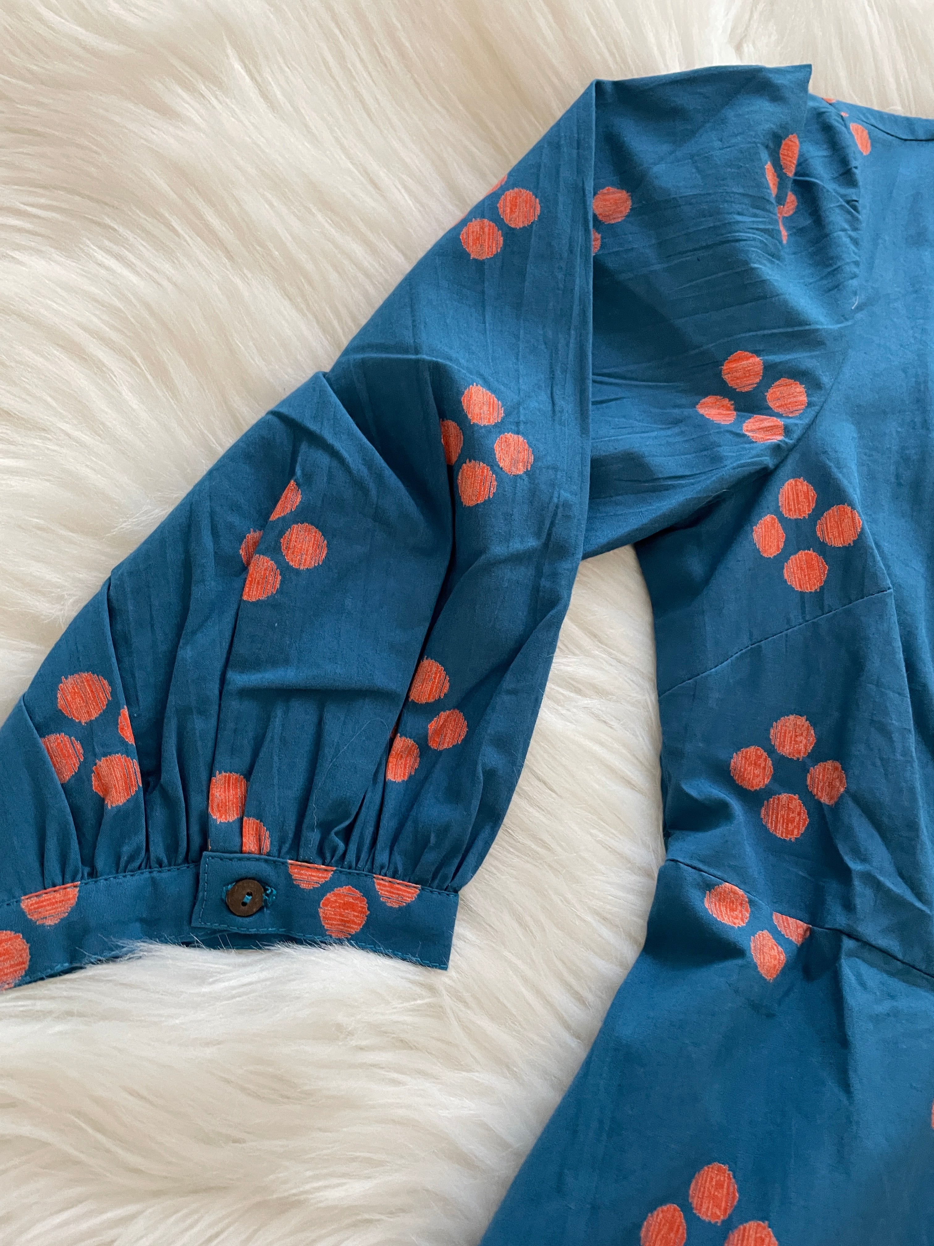 Cotton Block Print Dress - Indigo Blue