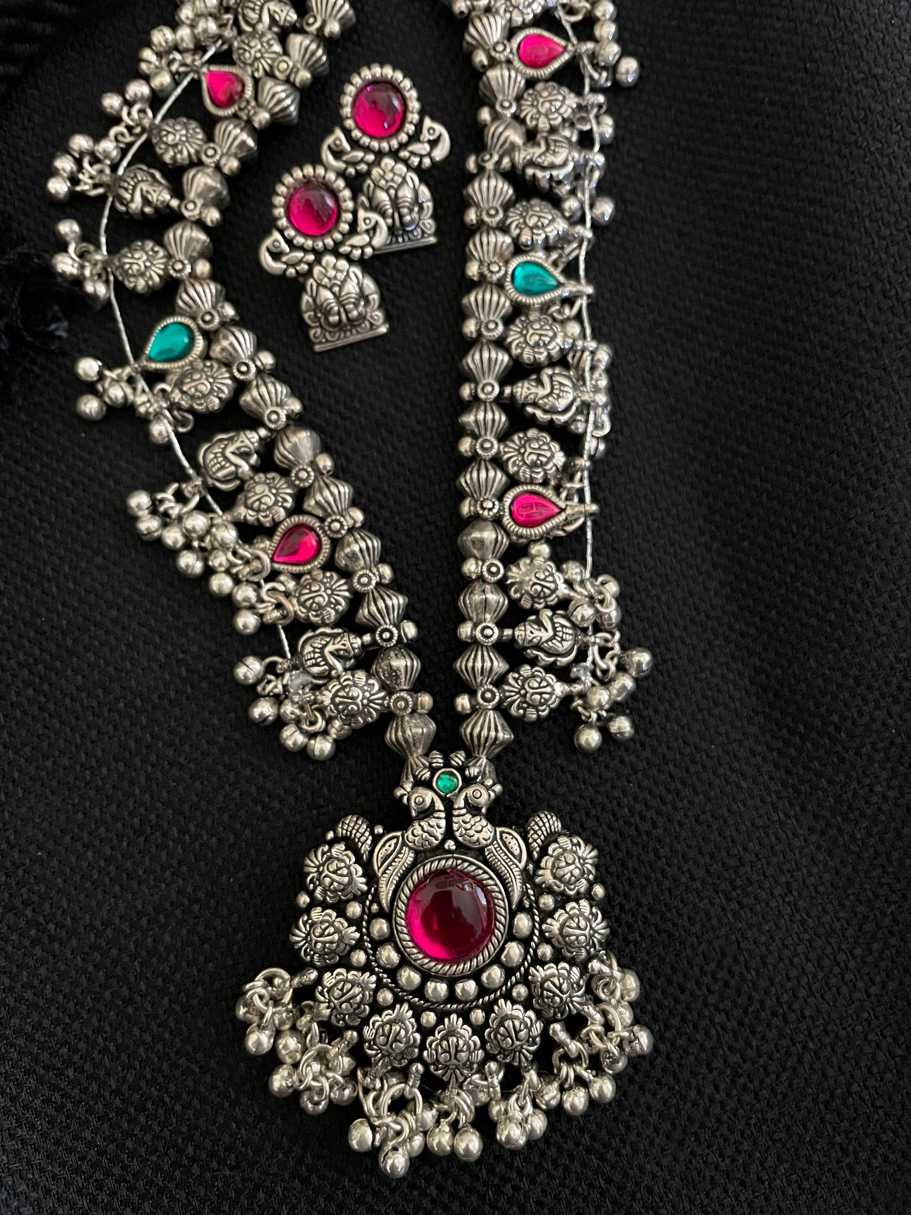 Long Saaz Necklace Antique Silver