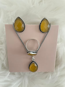 Stone Teardrop Necklace Set - Yellow