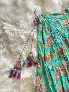 Printed Floral Skirt - Sea Green