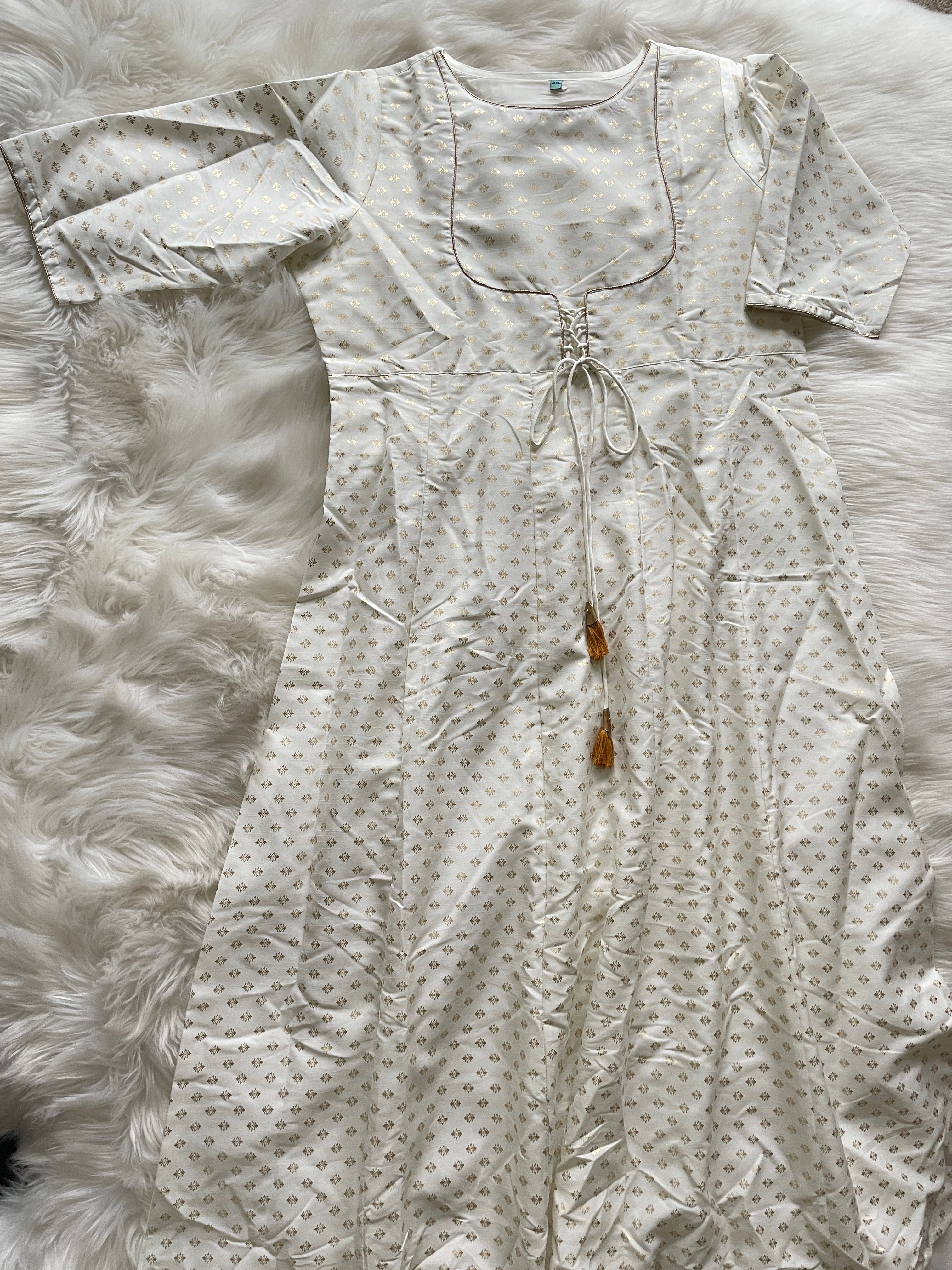 Printed Dress - White with Gold print