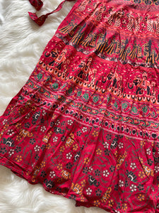 Wraparound Block Print Skirt - Red